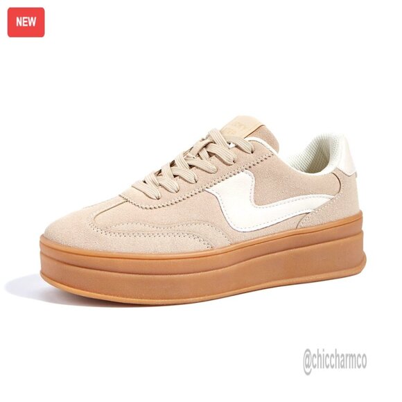 Shoes - Platform Sneakers Thick Sole Suede Faux Leather Casual Walking Shoes